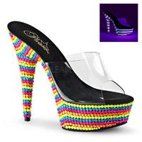 Pleaser Shoes Delight-601RBS Slip-On Mules UV Neon Multi Colour Platform Shoes