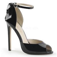 Pleaser Shoes Sexy-16 Black Patent Ankle Strap D\'Orsay Court Shoes With Stiletto Heels