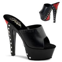 Pleaser Shoes Kiss-201FH-06 Black & Red Slip-On Platform Mules Stiletto Heels