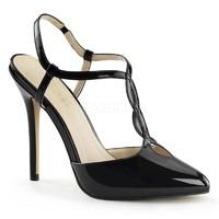 Pleaser Shoes Amuse-16 Black Patent T-Strap Slingback Sandals