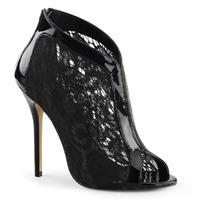 Pleaser Shoes Amuse-48 Black Lace Open Toe Ankle Booties Stiletto Heels