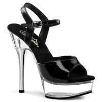 Pleaser Shoes Allure-609 Black and Clear Open Toe Stiletto High Heels Platform Sandals