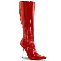 Pleaser Shoes Heat-2010 Chrome High Heels Knee High Boots Red