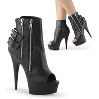 Pleaser Shoes Delight-1015 Black Ankle Booties With Peep Toe & Double Buckle Detail