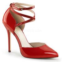 Pleaser Shoes Amuse-25 Red Patent D\'Orsay Court Shoes Ankle Strap