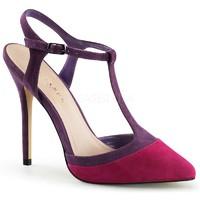 Pleaser Shoes Amuse-17 Fuchsia & Wine Suede Leather T-Strap Shoes
