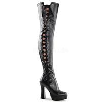 Pleaser Shoes Electra-3050 Black Matt Thigh High Boots Block Heel