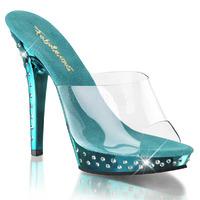 Pleaser Fabulicious Shoes Lip-101SDT Metallic Turquoise and Clear Slip-on Platform Mules