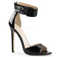Pleaser Shoes Sexy-19 Black Patent Wide Ankle Strap Sandals With Stiletto Heels