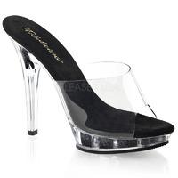 Pleaser Fabulicious Shoes Lip-101 Clear and Black Slip-on Stiletto Heels Platform Mules
