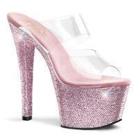 Pleaser Shoes Bejeweled-702DM Pink Slip On Platform Mules