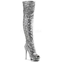 Pleaser Blondie-R-3011 Thigh High Boots Silver Sequins