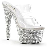 Pleaser Shoes Bejeweled-702PS Clear Pyramid Crystal Covered Slip On Platform Mules