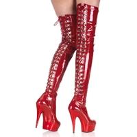 Pleaser Shoes Delight-3063 Red Patent Platform Thigh High Boots