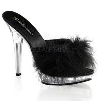 Pleaser Fabulicious Shoes Lip-101-8 Black Marabou Slip-on Platform Mules