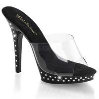 Pleaser Fabulicious Shoes Lip-101SDT Black and Clear Slip-on Platform Mules