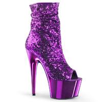 Pleaser Adore-1008SQ Purple Sequin Peep Toe Platform Ankle Boots