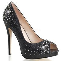 Pleaser Fabulicious Shoes Heiress-22R Peep-Toe Black Glitter Crystals Platform Shoes