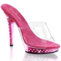 Pleaser Fabulicious Shoes Lip-101SDT Metallic Hot Pink and Clear Slip-on Platform Mules