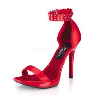 Pleaser Shoes Vogue-32 Ankle Strap Sandals Red Satin