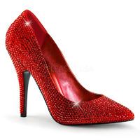 Pleaser Shoes Seduce-420RS Red Satin Red Crystal Adorned Court Shoes