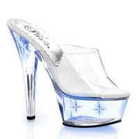 Pleaser Shoes Kiss-201LT Clear Slip-On Platform Mules Blue Lights Stiletto Heels