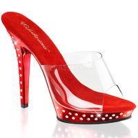 Pleaser Fabulicious Shoes Lip-101SDT Metallic Red and Clear Slip-on Platform Mules