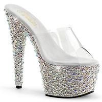 Pleaser Shoes Bejeweled-701MS Crystal Encrusted Slip On Silver Platform Mules