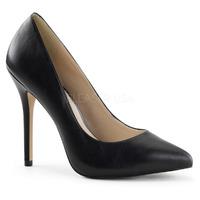 Pleaser Shoes Amuse-20 Black Leather Stiletto Heels Hidden Platform Court Shoes