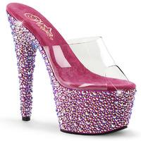 Pleaser Shoes Bejeweled-701MS Hot Pink Crystal Slip On Pewter Platform Mules