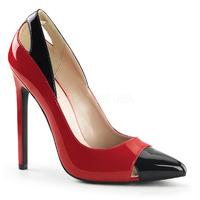 Pleaser Shoes Sexy-22 Red & Black Spectator Court Shoes With Stiletto Heels & Pointed Toe