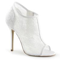 Pleaser Fabulicious Shoes Amuse-56 Ivory Lace Open Toe Ankle Booties Stiletto Heels