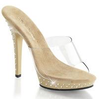 Pleaser Fabulicious Shoes Lip-101SDT Tan and Clear Slip-on Platform Mules