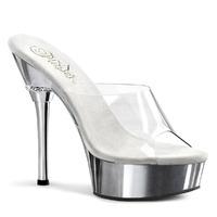 Pleaser Shoes Allure-601 Clear Top Slip-on Mules Silver Chrome Platform