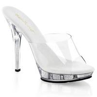 Pleaser Fabulicious Shoes Lip-101 Clear Silver Glitter Slip-on Stiletto Heels Platform Mules