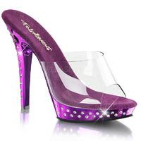 Pleaser Fabulicious Shoes Lip-101SDT Metallic Purple and Clear Slip-on Platform Mules