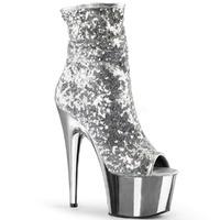 Pleaser Adore-1008SQ Silver Sequin Peep Toe Platform Ankle Boots