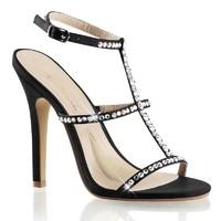 Pleaser Fabulicious Shoes Black Melody-18 T-Strap Slingback Sandals Crystal Straps