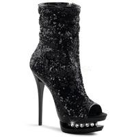 Pleaser Blondie-R-1008 Black Sequin Ankle Boots