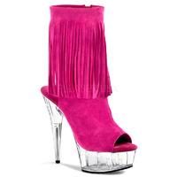 Pleaser Shoes Delight-1019 Open Toe Fringed Fuchsia Ankle Platform Boots