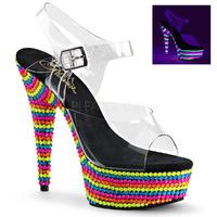 Pleaser Shoes Delight-608RBS Ankle Strap UV Neon Multi Colour Platform Shoes