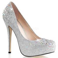 Pleaser Fabulicious Shoes Destiny-06R Silver Glitter Crystals Platform Shoes