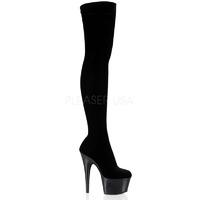 Pleaser Adore-3002 Black Velvet Thigh High Platform Boots
