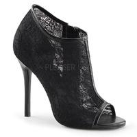 Pleaser Fabulicious Shoes Amuse-56 Black Lace Open Toe Ankle Booties Stiletto Heels
