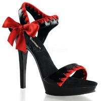 Pleaser Fabulicious Shoes Lip-115 Black and Red Patent Sandals Ribbon Bow Tie