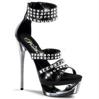 Pleaser Shoes Eclipse-637 Black & Chrome Wide Ankle Strap Platform Sandals
