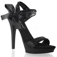 Pleaser Fabulicious Shoes Lip-115 Black Matt Sandals Ribbon Bow Tie