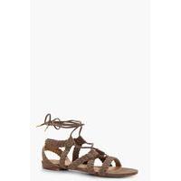 Plaited Lace Up Sandal - taupe