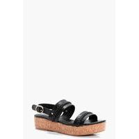 Plait Detail Cork Footbed Sandal - black