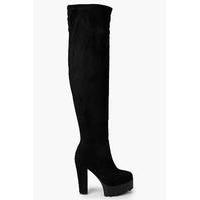 platform cleated over the knee boot black